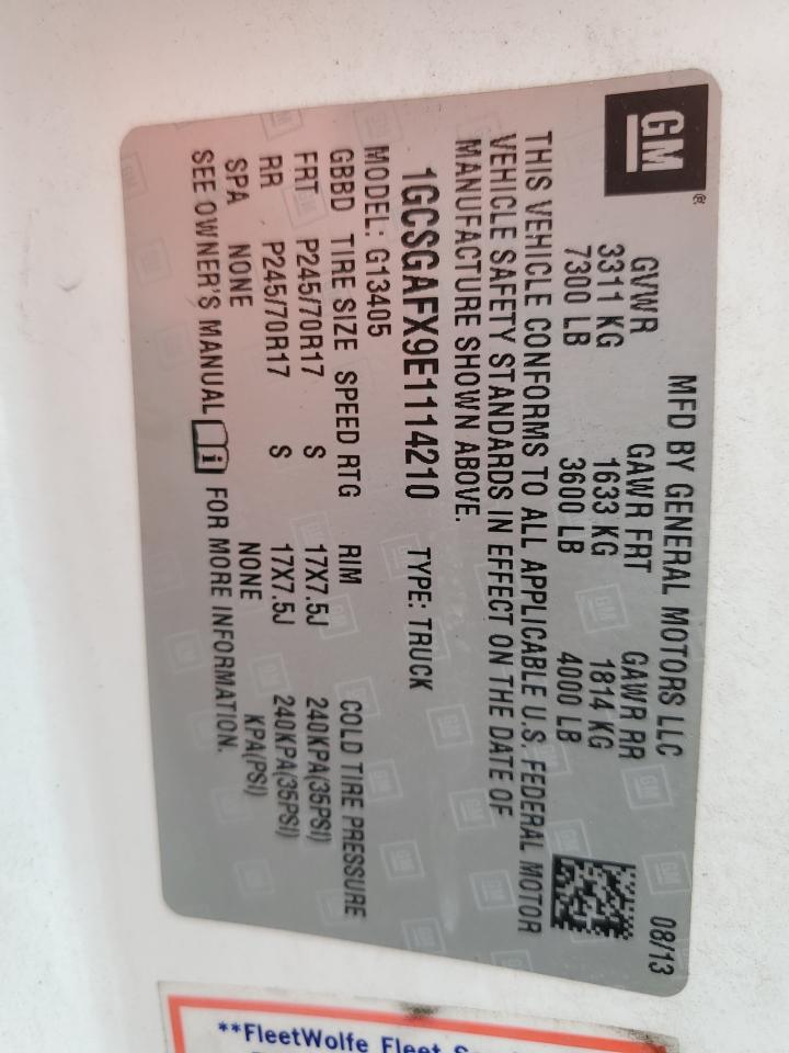 2014 Chevrolet Express G1500 VIN: 1GCSGAFX9E1114210 Lot: 67452385