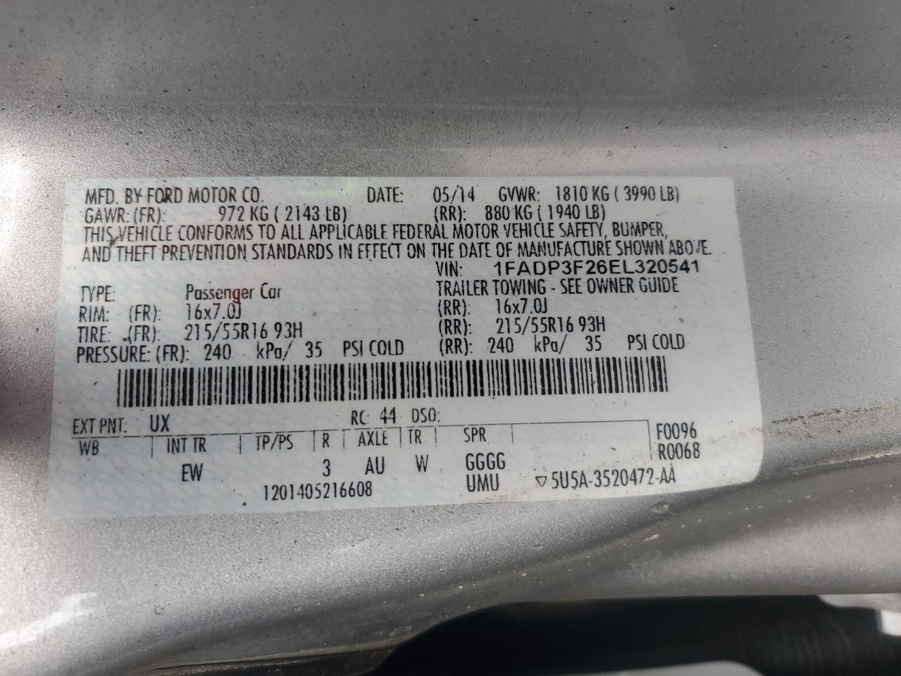 2014 Ford Focus Se VIN: 1FADP3F26EL320541 Lot: 70321435