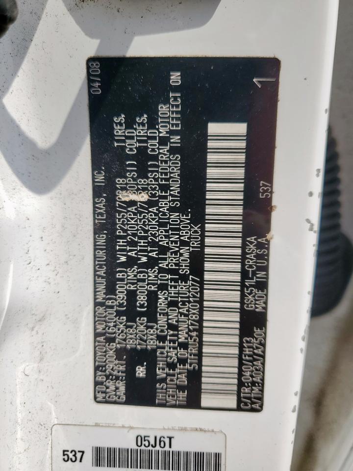 2008 Toyota Tundra Double Cab VIN: 5TFRU54178X012077 Lot: 70810555