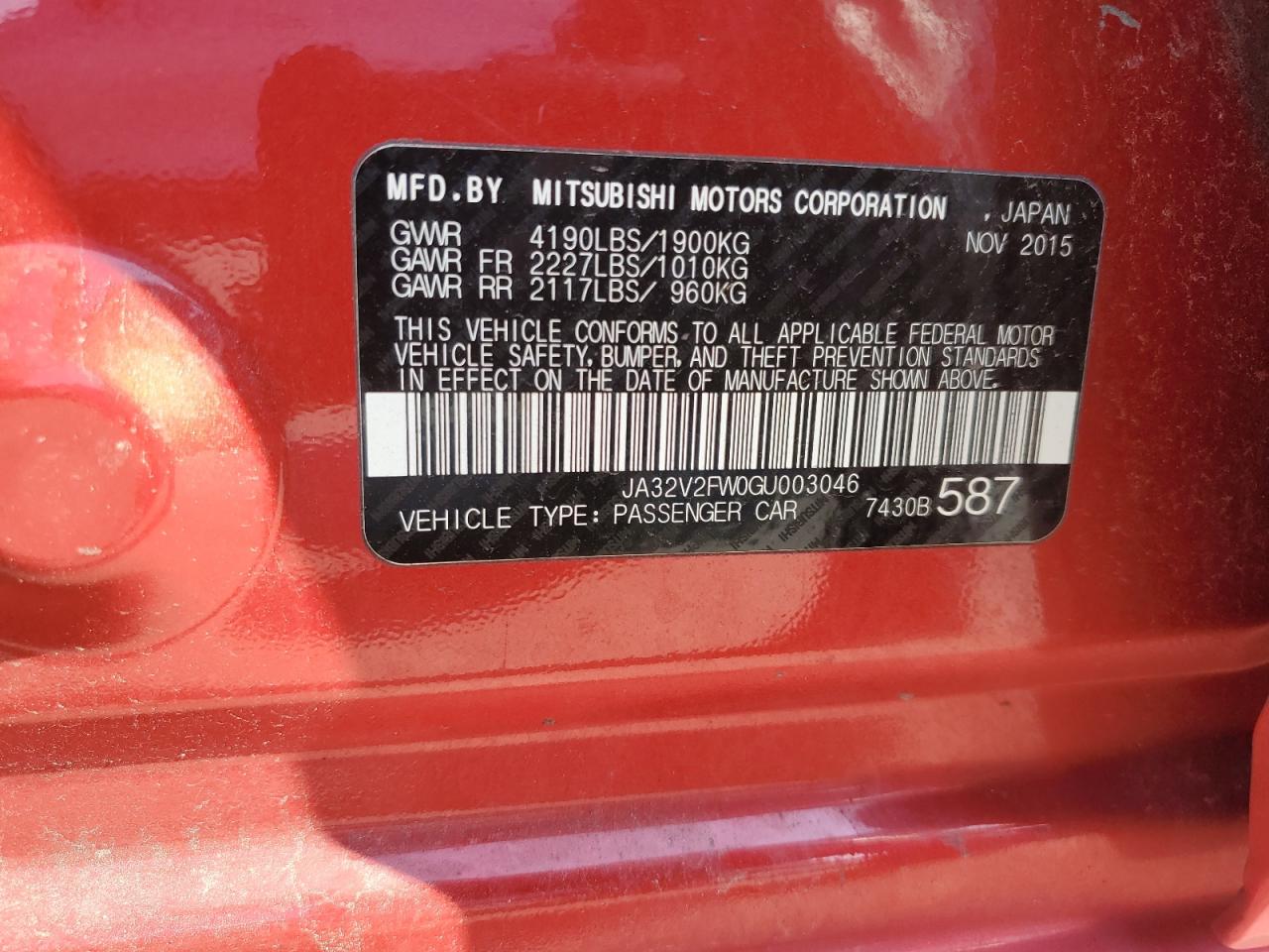 2016 Mitsubishi Lancer Es VIN: JA32V2FW0GU003046 Lot: 68413535