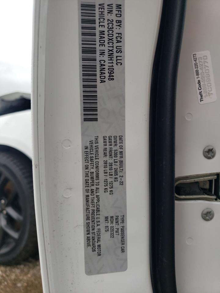 2022 Dodge Charger R/T VIN: 2C3CDXCTXNH110948 Lot: 68967955