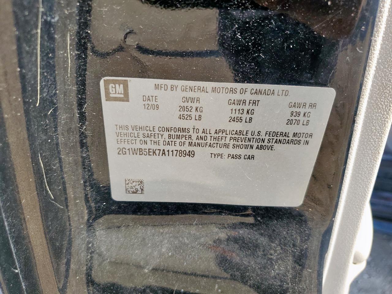 2010 Chevrolet Impala Lt VIN: 2G1WB5EK7A1178949 Lot: 69249955