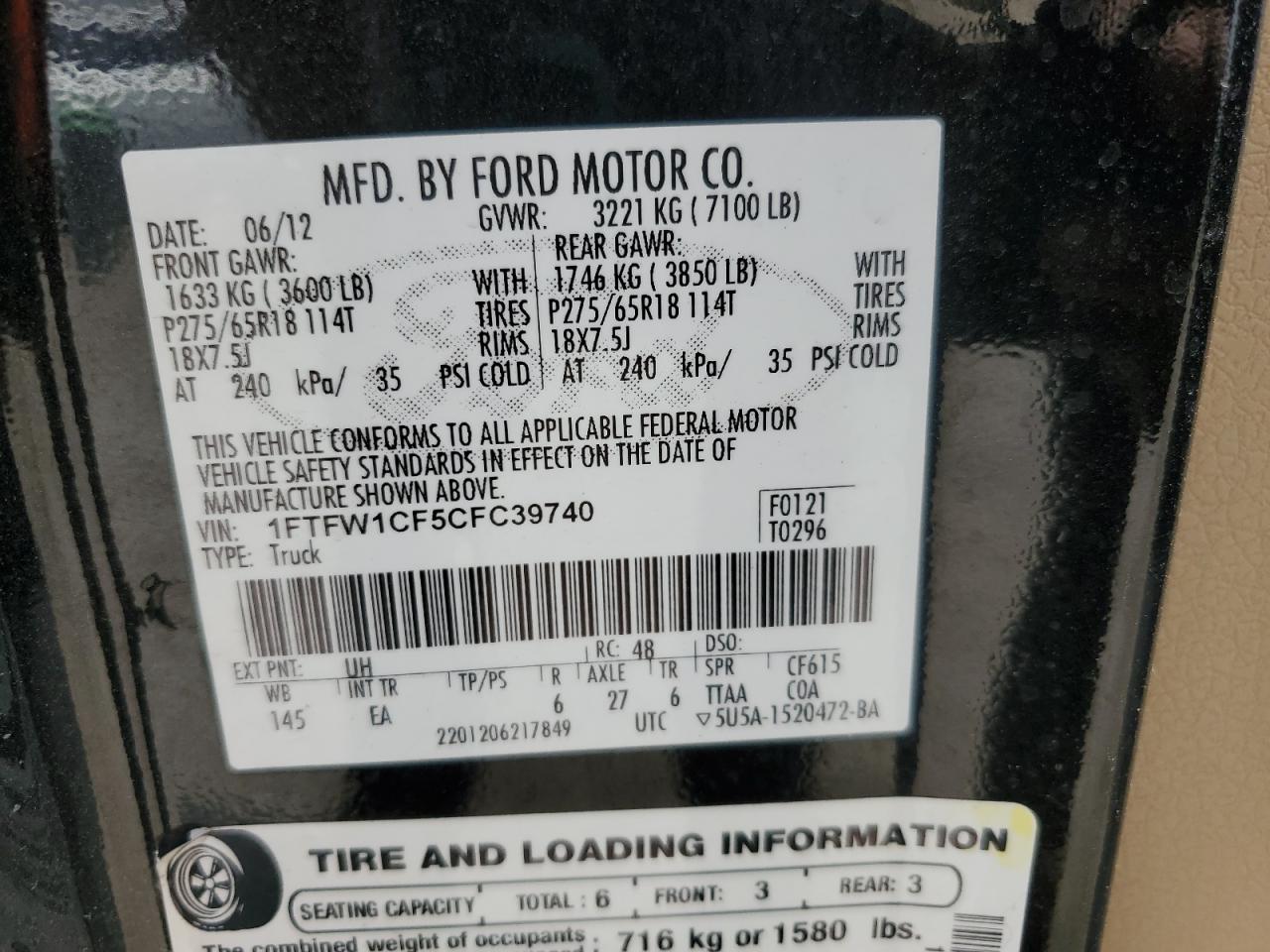 1FTFW1CF5CFC39740 2012 Ford F150 Supercrew