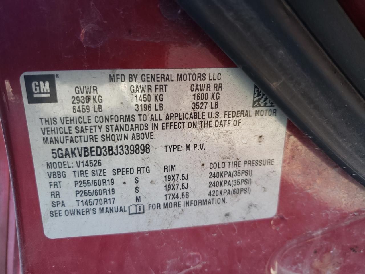 2011 Buick Enclave Cxl VIN: 5GAKVBED3BJ339898 Lot: 67607575