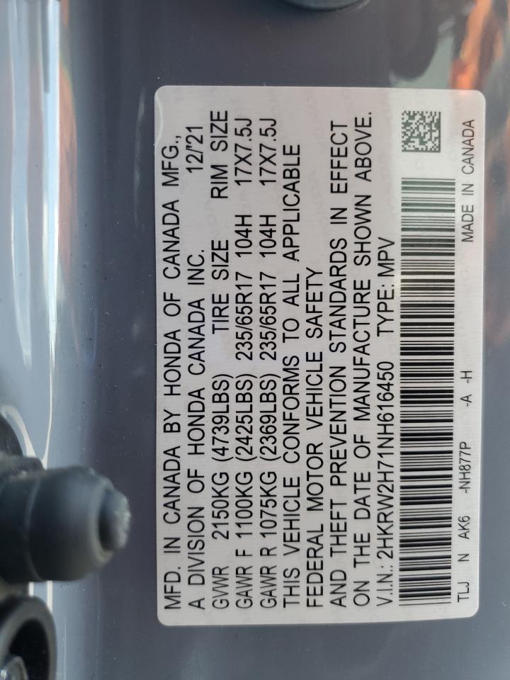 2022 Honda Cr-V Se VIN: 2HKRW2H71NH616450 Lot: 69633325