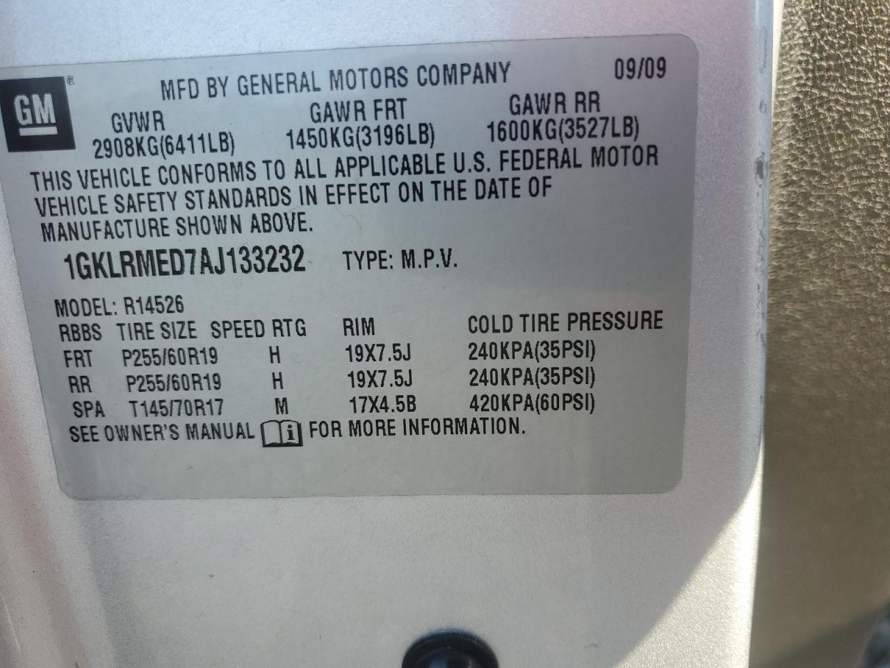 2010 GMC Acadia Slt-1 VIN: 1GKLRMED7AJ133232 Lot: 69070825