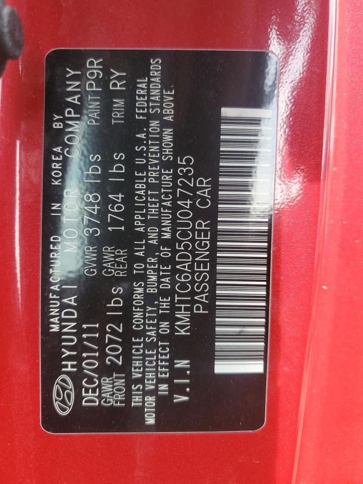 2012 Hyundai Veloster VIN: KMHTC6AD5CU047235 Lot: 67437035