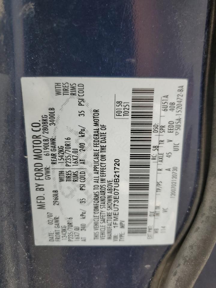 2007 Ford Explorer Xlt VIN: 1FMEU73E07UB21720 Lot: 69876715