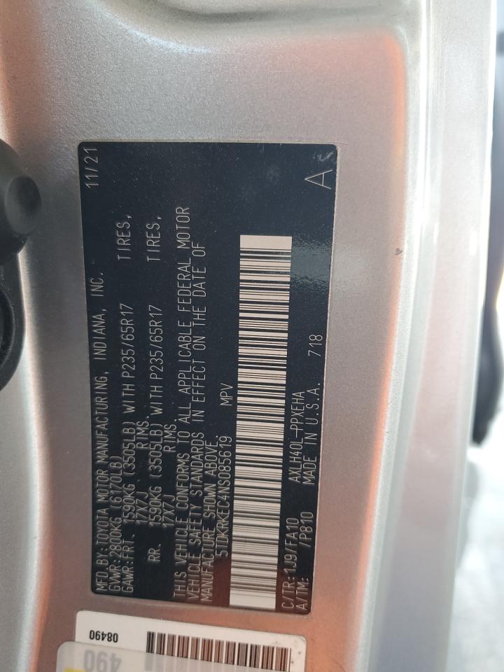 2022 Toyota Sienna Le VIN: 5TDKRKEC4NS085619 Lot: 70308655