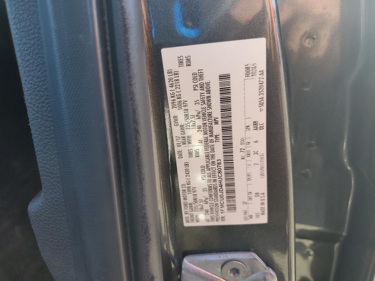 2017 Ford Escape Titanium VIN: 1FMCU0JD4HUC80783 Lot: 68788105