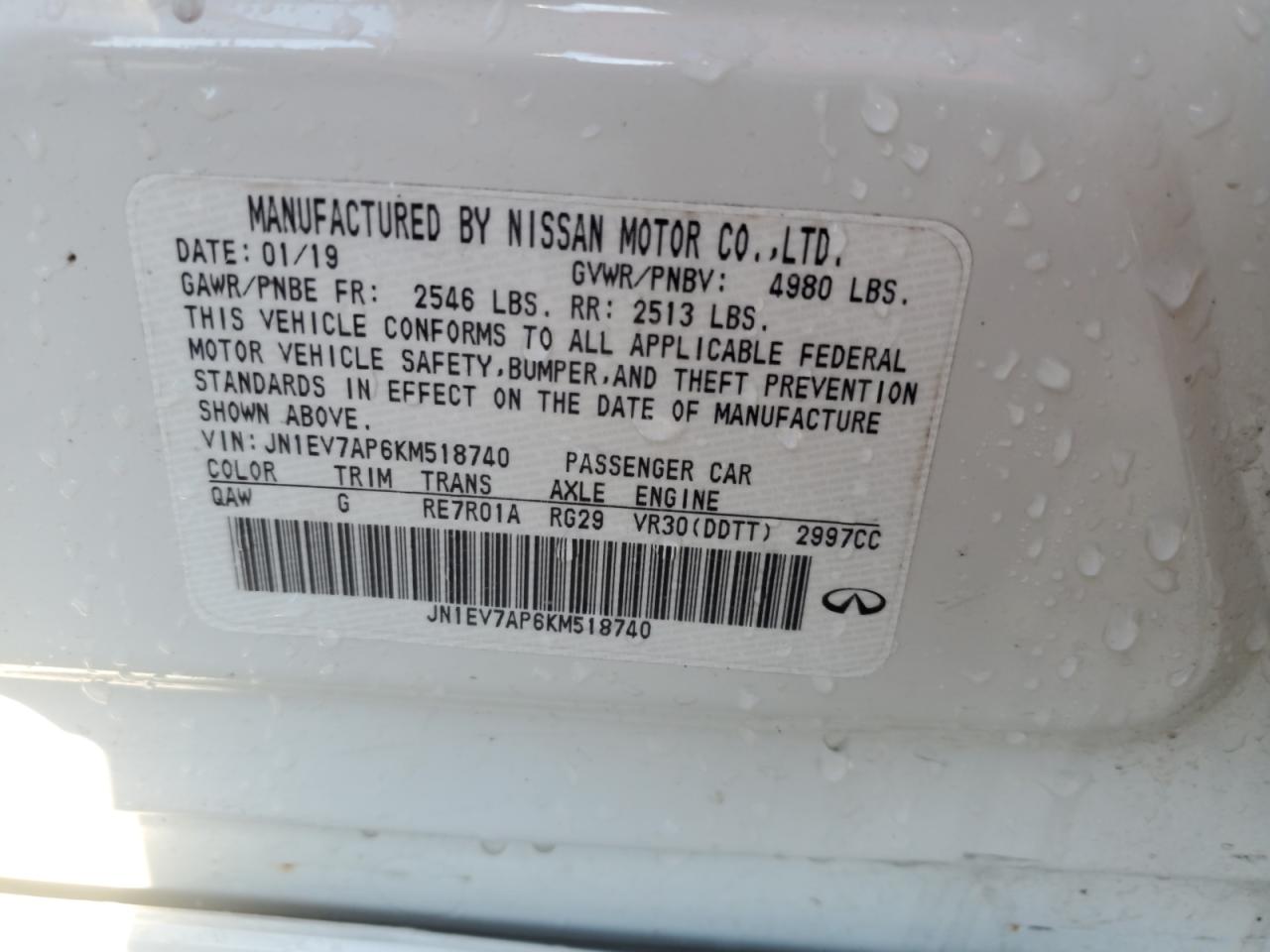 2019 Infiniti Q50 Luxe VIN: JN1EV7AP6KM518740 Lot: 67787605