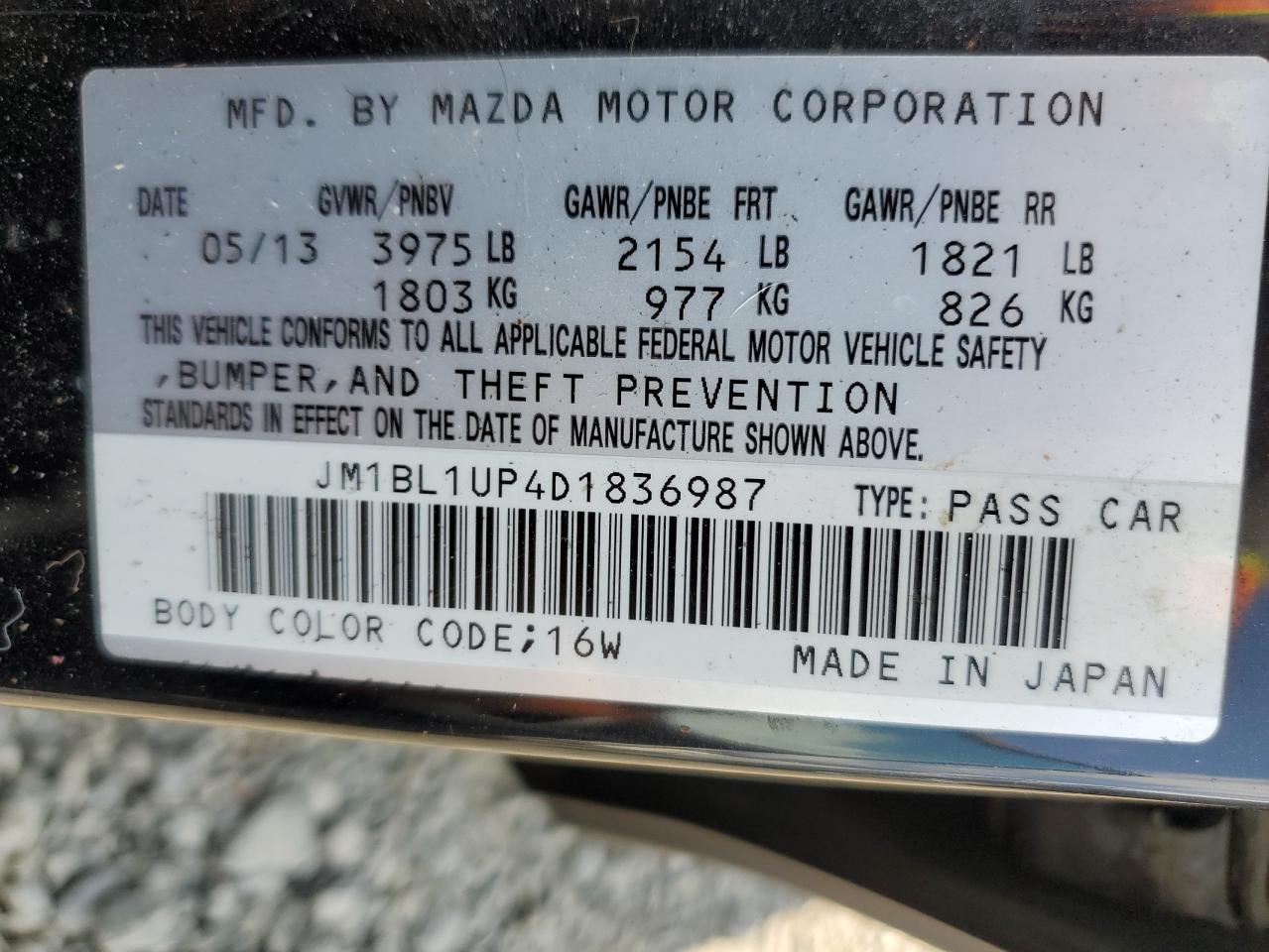 2013 Mazda 3 I VIN: JM1BL1UP4D1836987 Lot: 70306095