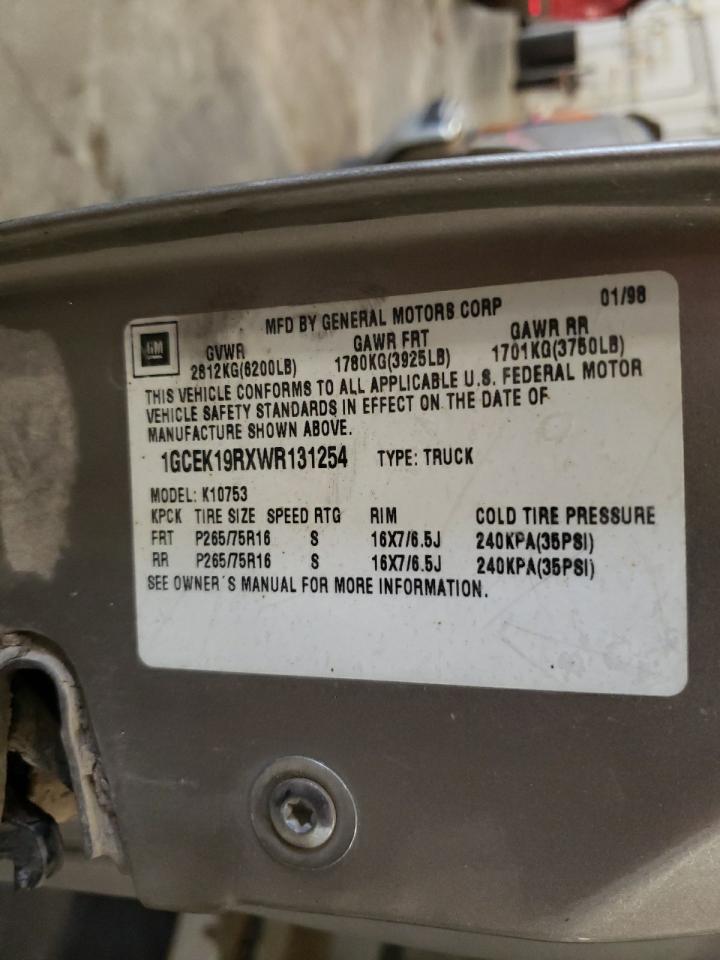1998 Chevrolet Gmt-400 K1500 VIN: 1GCEK19RXWR131254 Lot: 68085435