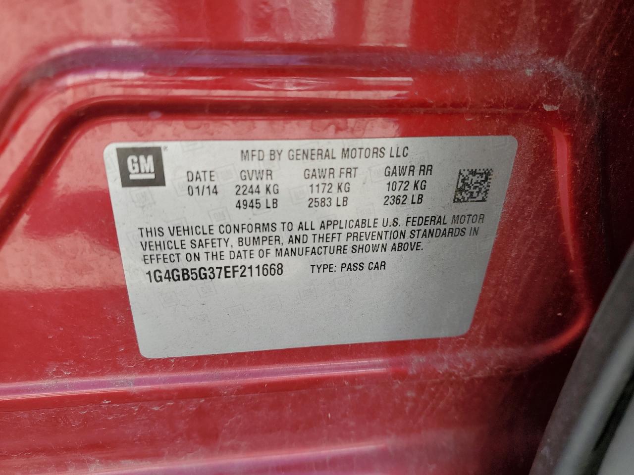 2014 Buick Lacrosse VIN: 1G4GB5G37EF211668 Lot: 67593055