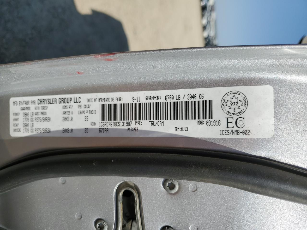 2012 Dodge Ram 1500 Slt VIN: 1C6RD7GT8CS131987 Lot: 70698555