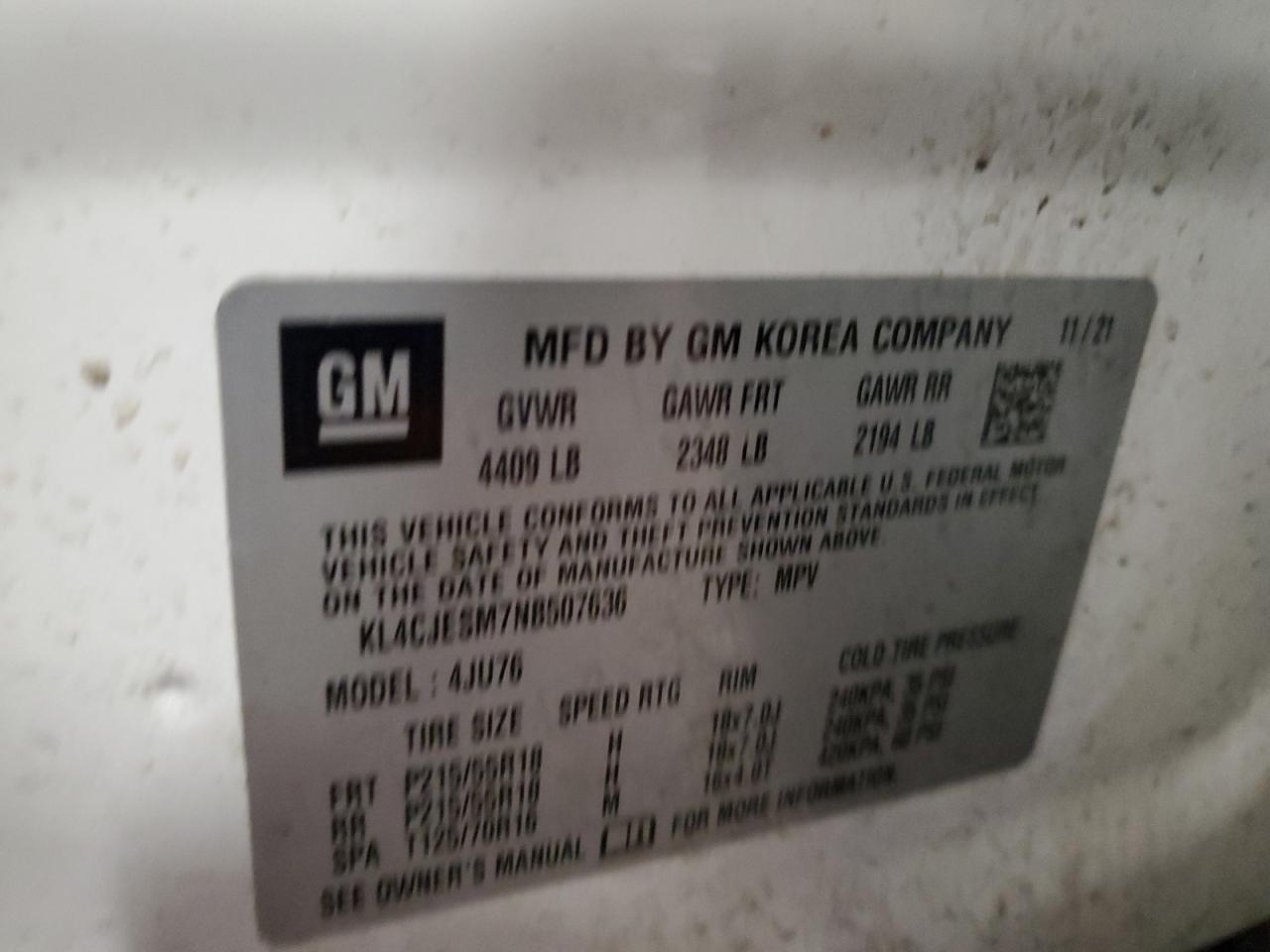 2022 Buick Encore Preferred VIN: KL4CJESM7NB507636 Lot: 67324755