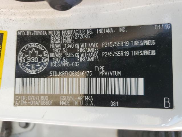 2016 TOYOTA HIGHLANDER XLE  