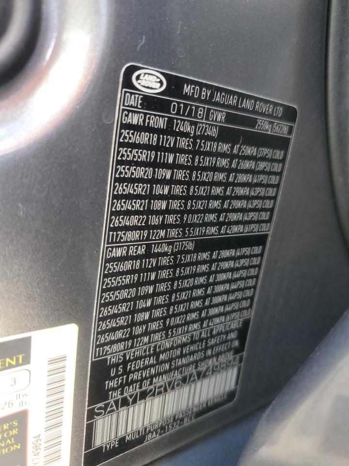 2018 Land Rover Range Rover Velar R-Dynamic Se VIN: SALYL2RV6JA749894 Lot: 69633855