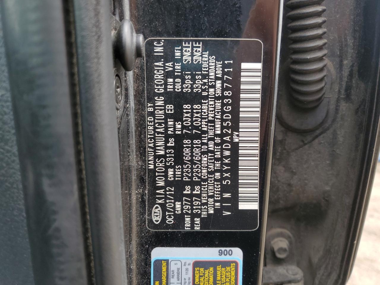 2013 Kia Sorento Sx VIN: 5XYKWDA25DG387711 Lot: 70859465