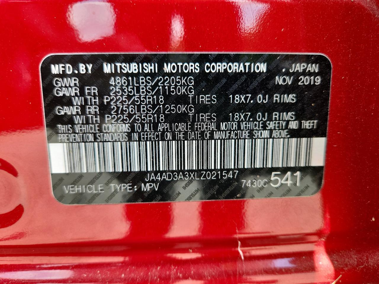 2020 Mitsubishi Outlander Se VIN: JA4AD3A3XLZ021547 Lot: 69691925