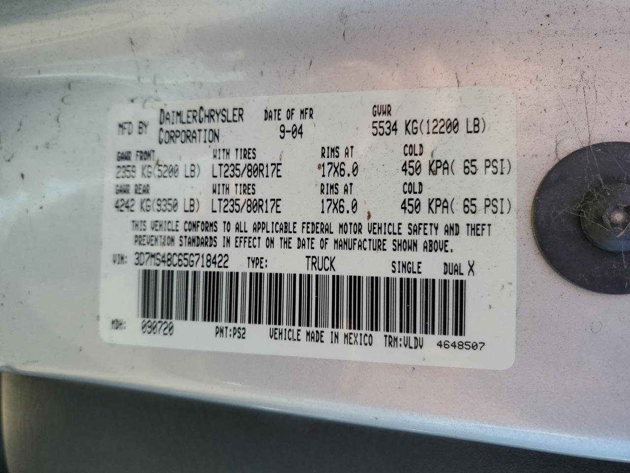 2005 Dodge Ram 3500 St VIN: 3D7MS48C65G718422 Lot: 69870275