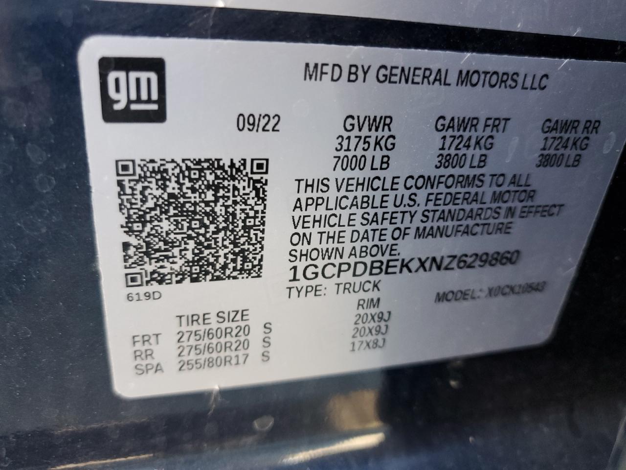 2022 Chevrolet Silverado K1500 Custom VIN: 1GCPDBEKXNZ629860 Lot: 70667175