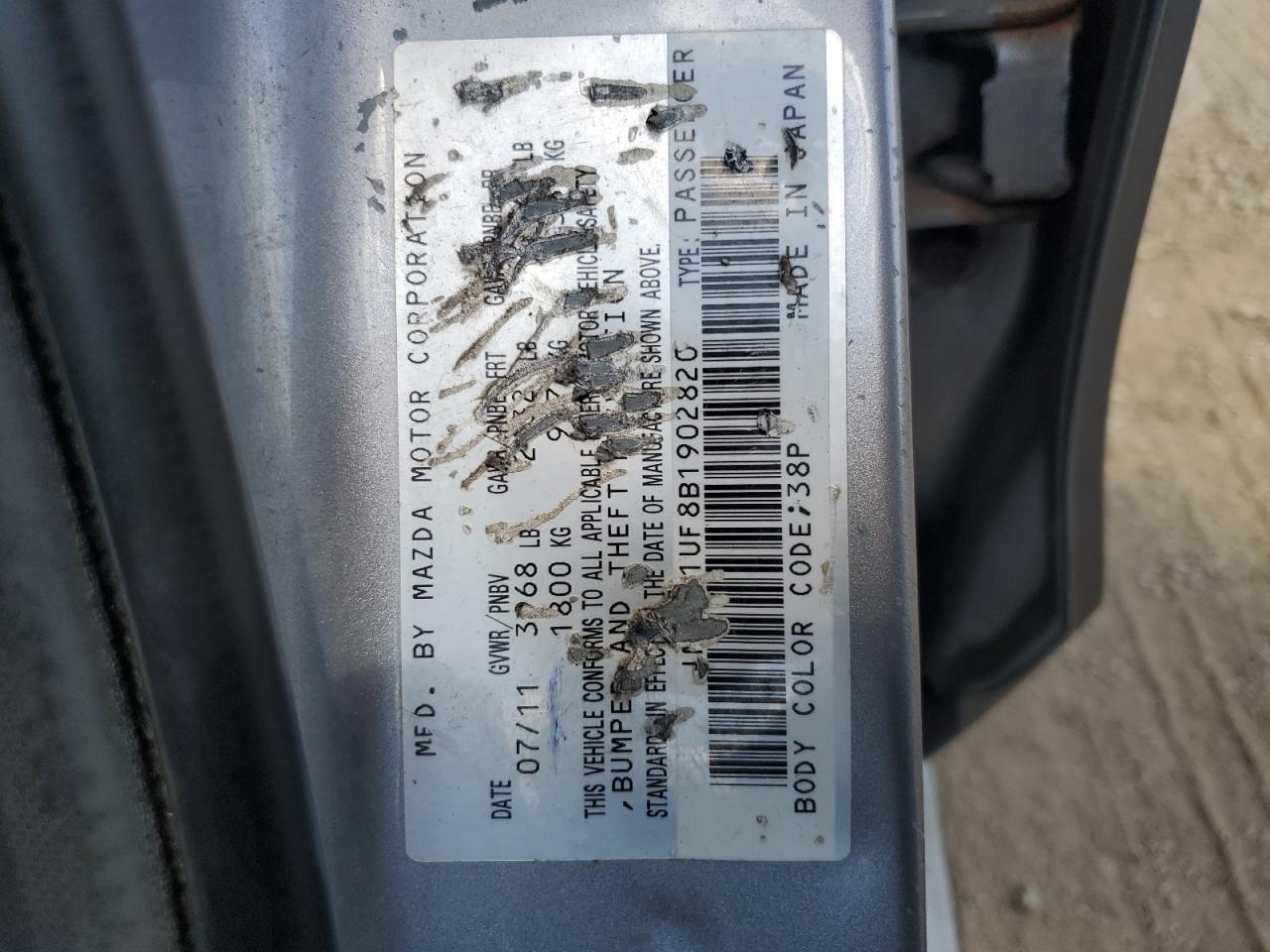 2011 Mazda 3 I VIN: JM1BL1UF8B1902820 Lot: 68322425