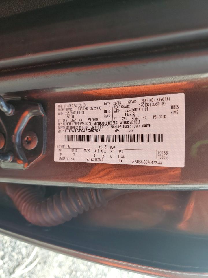 2018 Ford F150 Supercrew VIN: 1FTEW1CP0JFC59797 Lot: 69273425