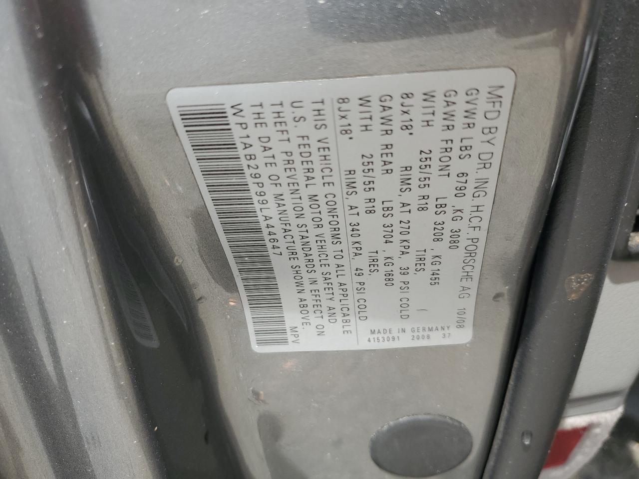 2009 Porsche Cayenne S VIN: WP1AB29P99LA44647 Lot: 68196305