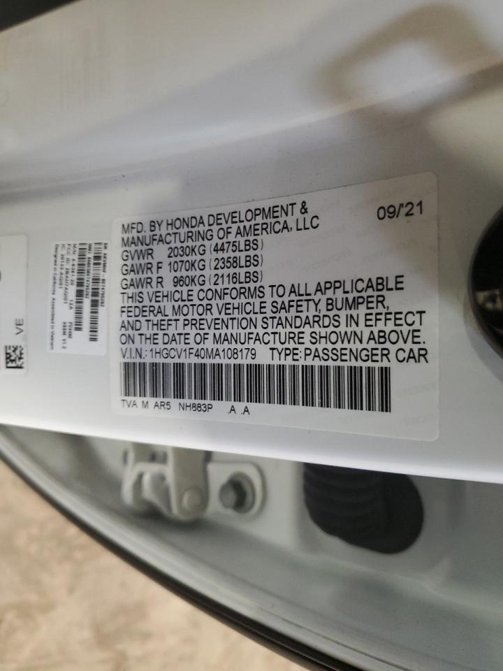 2021 Honda Accord Sport Se VIN: 1HGCV1F40MA108179 Lot: 68644175