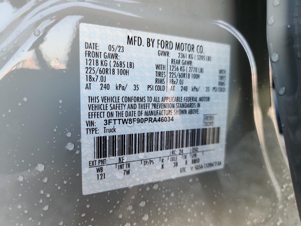 2023 Ford Maverick Xl VIN: 3FTTW8F90PRA46034 Lot: 70893715