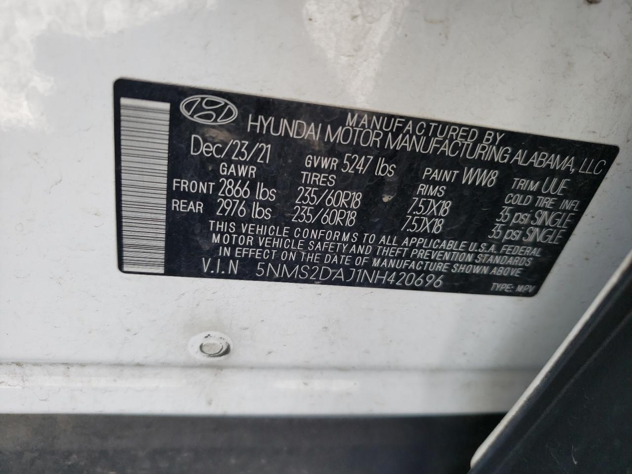 2022 Hyundai Santa Fe Sel VIN: 5NMS2DAJ1NH420696 Lot: 67767305