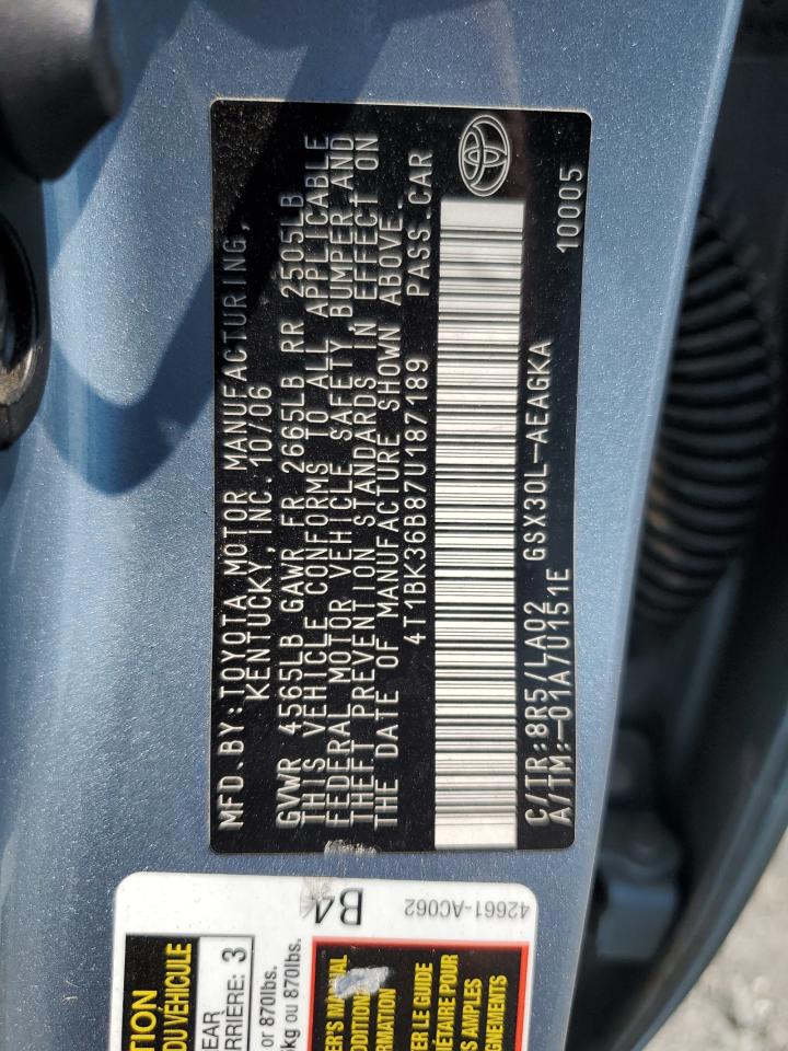 2007 Toyota Avalon Xl VIN: 4T1BK36B87U187189 Lot: 69052795