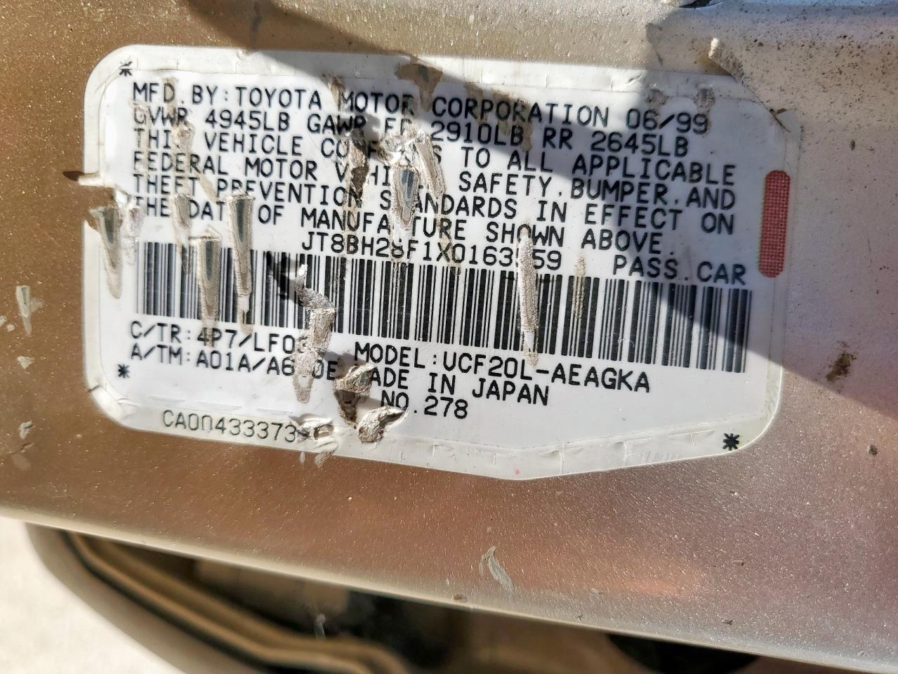 1999 Lexus Ls 400 VIN: JT8BH28F1X0163559 Lot: 69283085