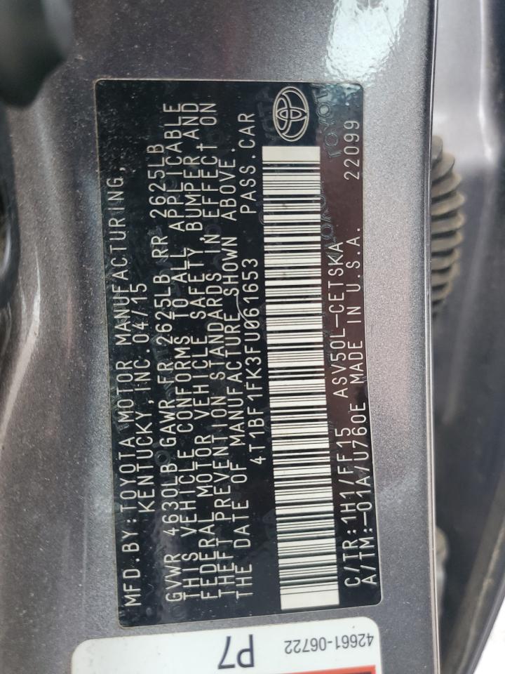 2015 Toyota Camry Le VIN: 4T1BF1FK3FU061653 Lot: 70734495