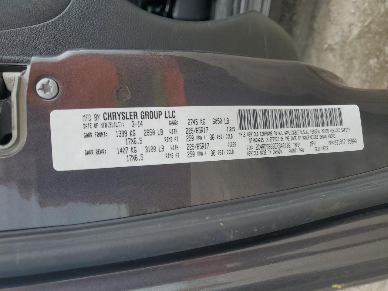 2014 Dodge Grand Caravan Se VIN: 2C4RDGBG9ER342106 Lot: 69221365