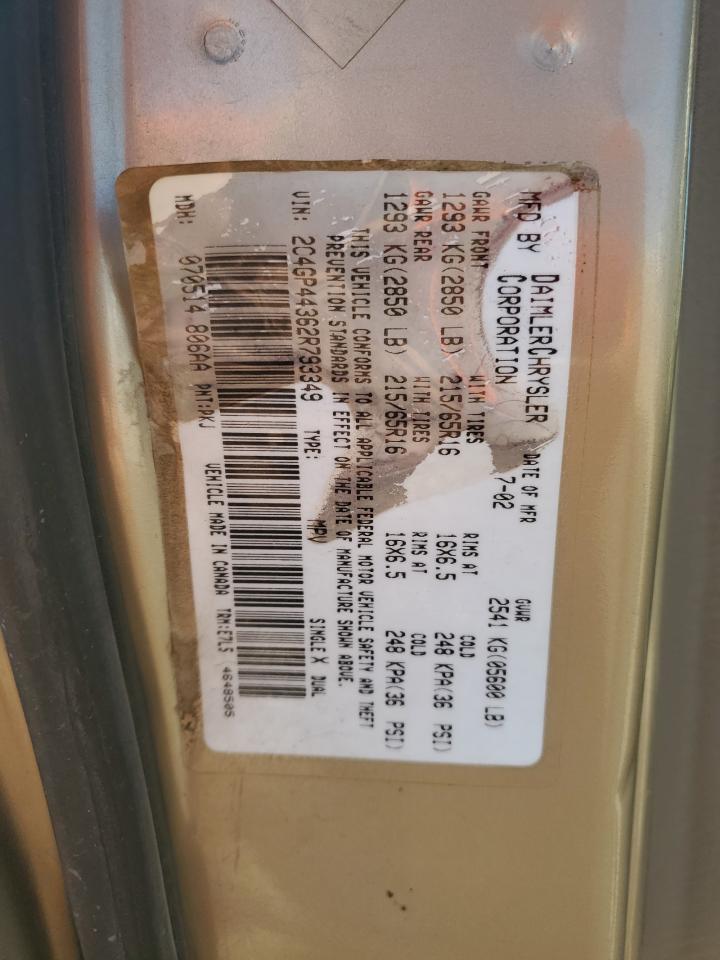 2002 Chrysler Town & Country Lx VIN: 2C4GP44362R793349 Lot: 69251645