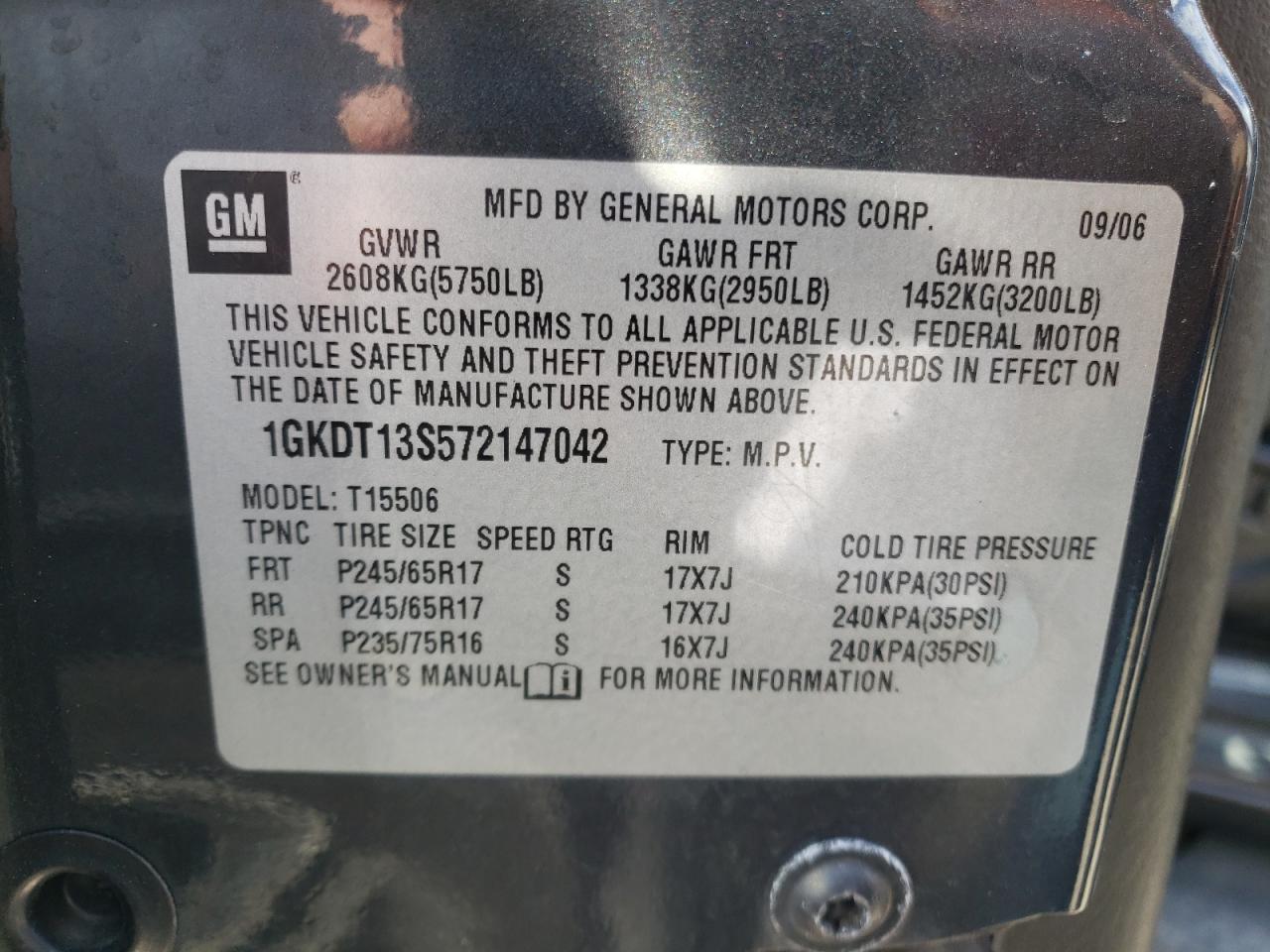 2007 GMC Envoy VIN: 1GKDT13S572147042 Lot: 68268315