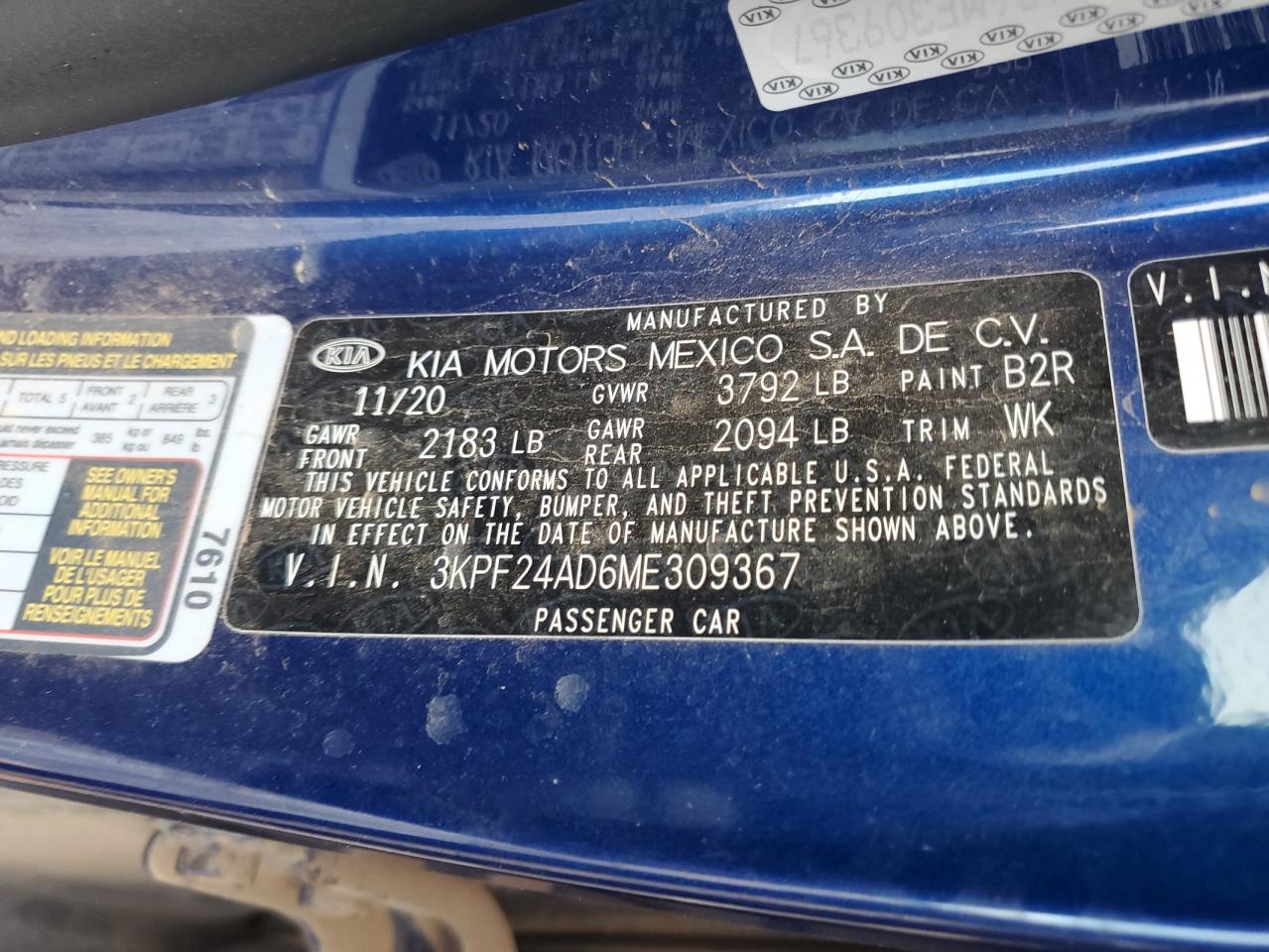 2021 Kia Forte Fe VIN: 3KPF24AD6ME309367 Lot: 70864955