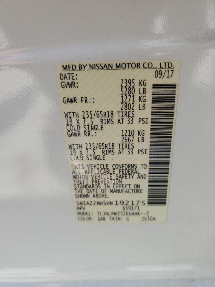 2017 Nissan Murano S VIN: 5N1AZ2MH5HN192175 Lot: 67521215