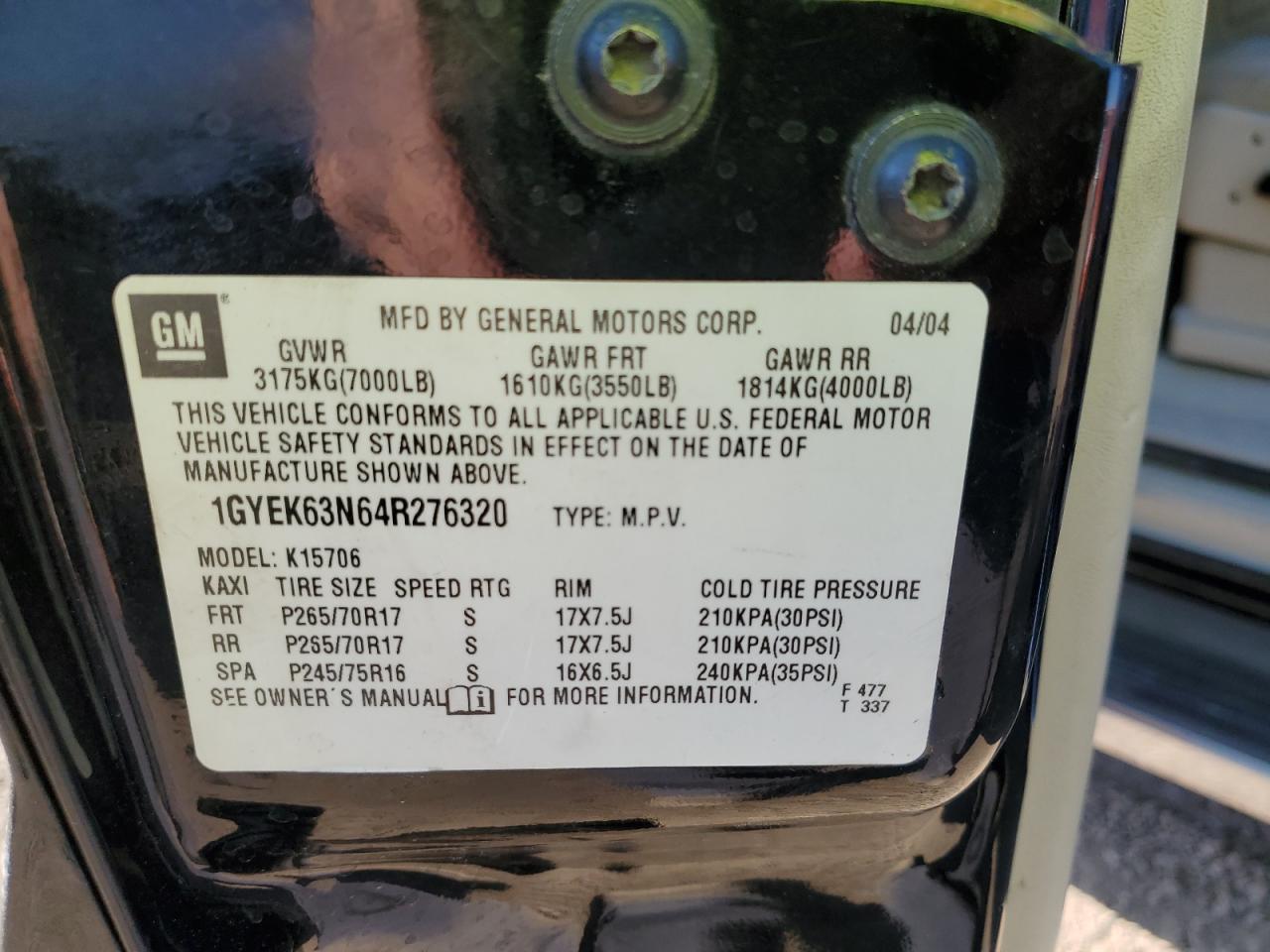 2004 Cadillac Escalade Luxury VIN: 1GYEK63N64R276320 Lot: 68779835