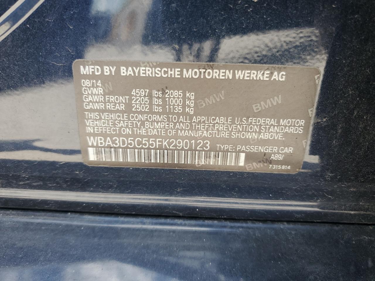 2015 BMW 328 D xDrive VIN: WBA3D5C55FK290123 Lot: 69761385