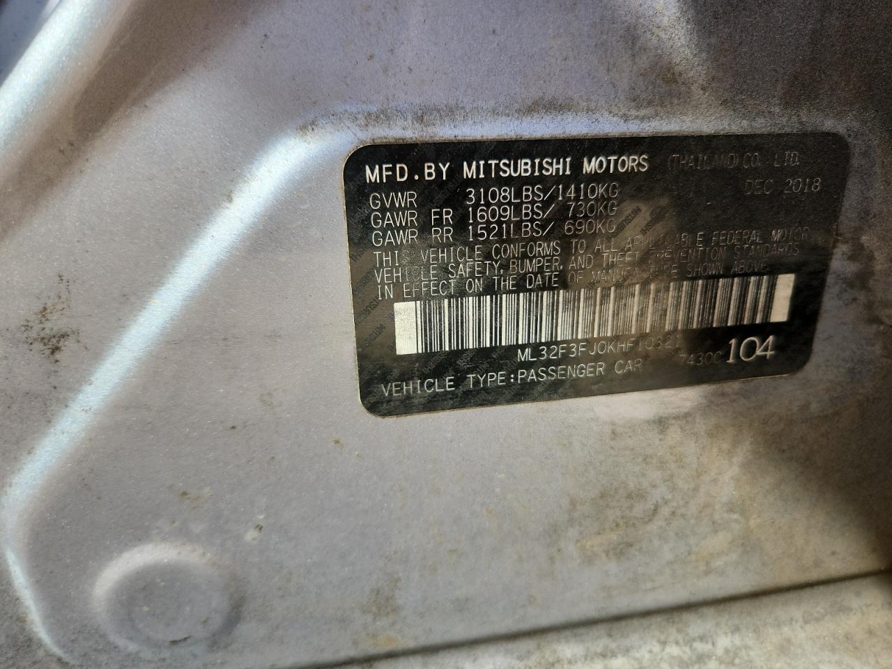 2019 Mitsubishi Mirage G4 Es VIN: ML32F3FJ0KHF10321 Lot: 70566415
