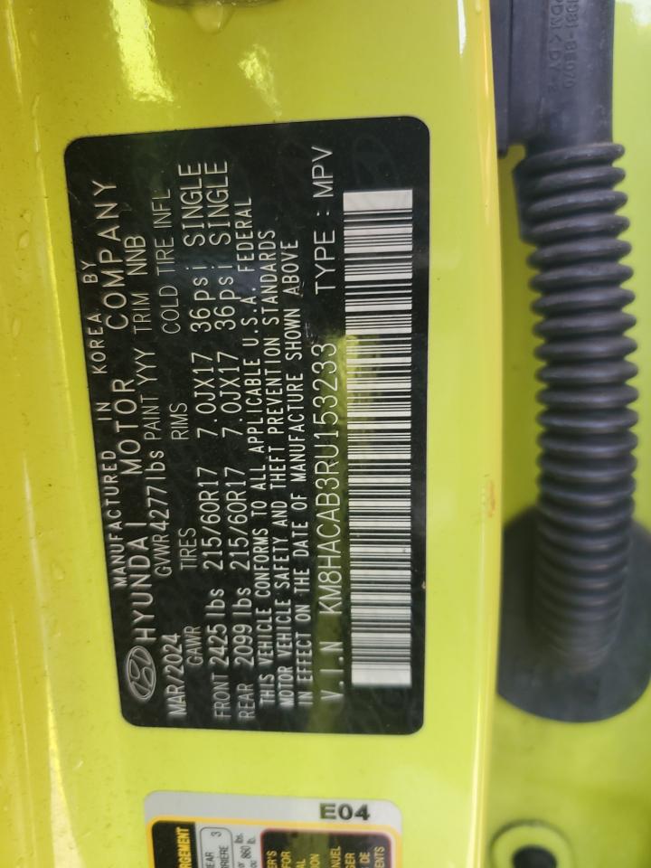 2024 Hyundai Kona Se VIN: KM8HACAB3RU153233 Lot: 67543895