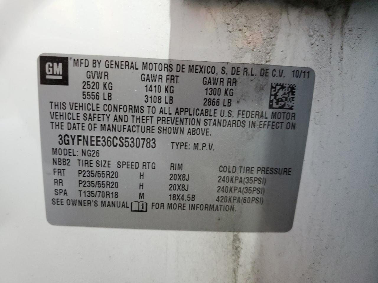 2012 Cadillac Srx Performance Collection VIN: 3GYFNEE36CS530783 Lot: 69108335