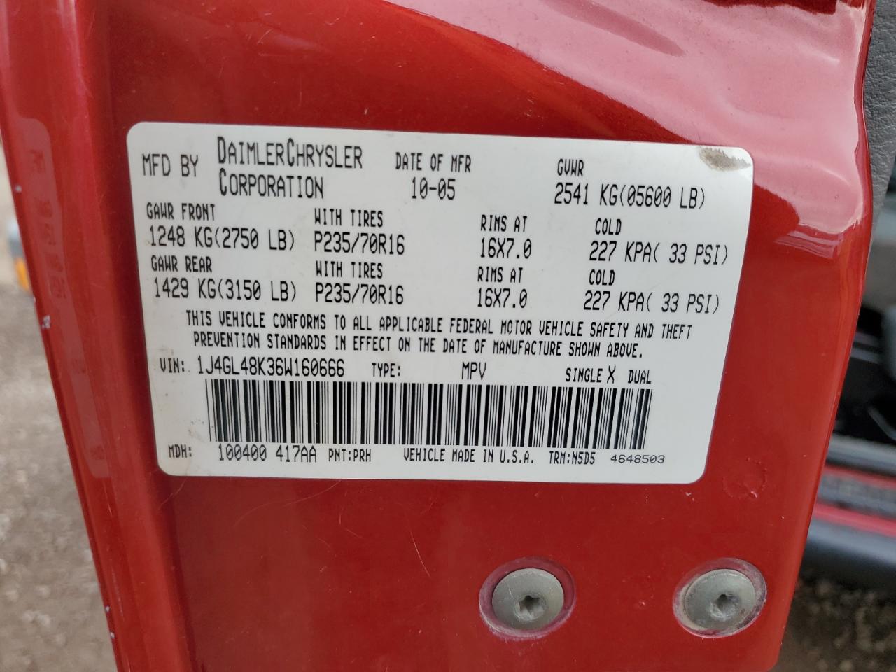 2006 Jeep Liberty Sport VIN: 1J4GL48K36W160666 Lot: 70107225