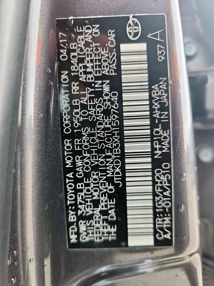 2017 Toyota Prius C VIN: JTDKDTB3XH1597640 Lot: 69934515