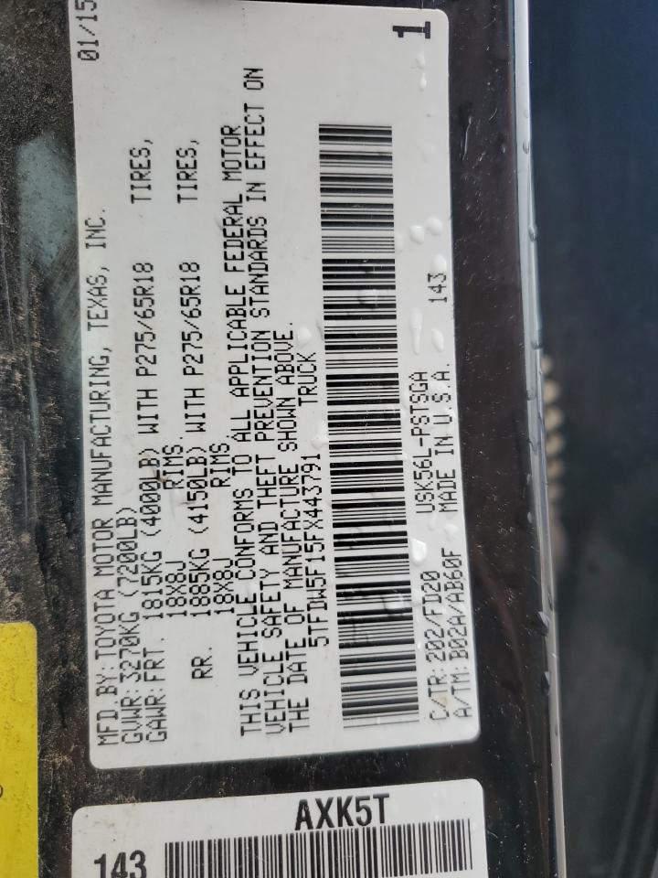 2015 Toyota Tundra Crewmax Sr5 VIN: 5TFDW5F15FX443791 Lot: 71030335