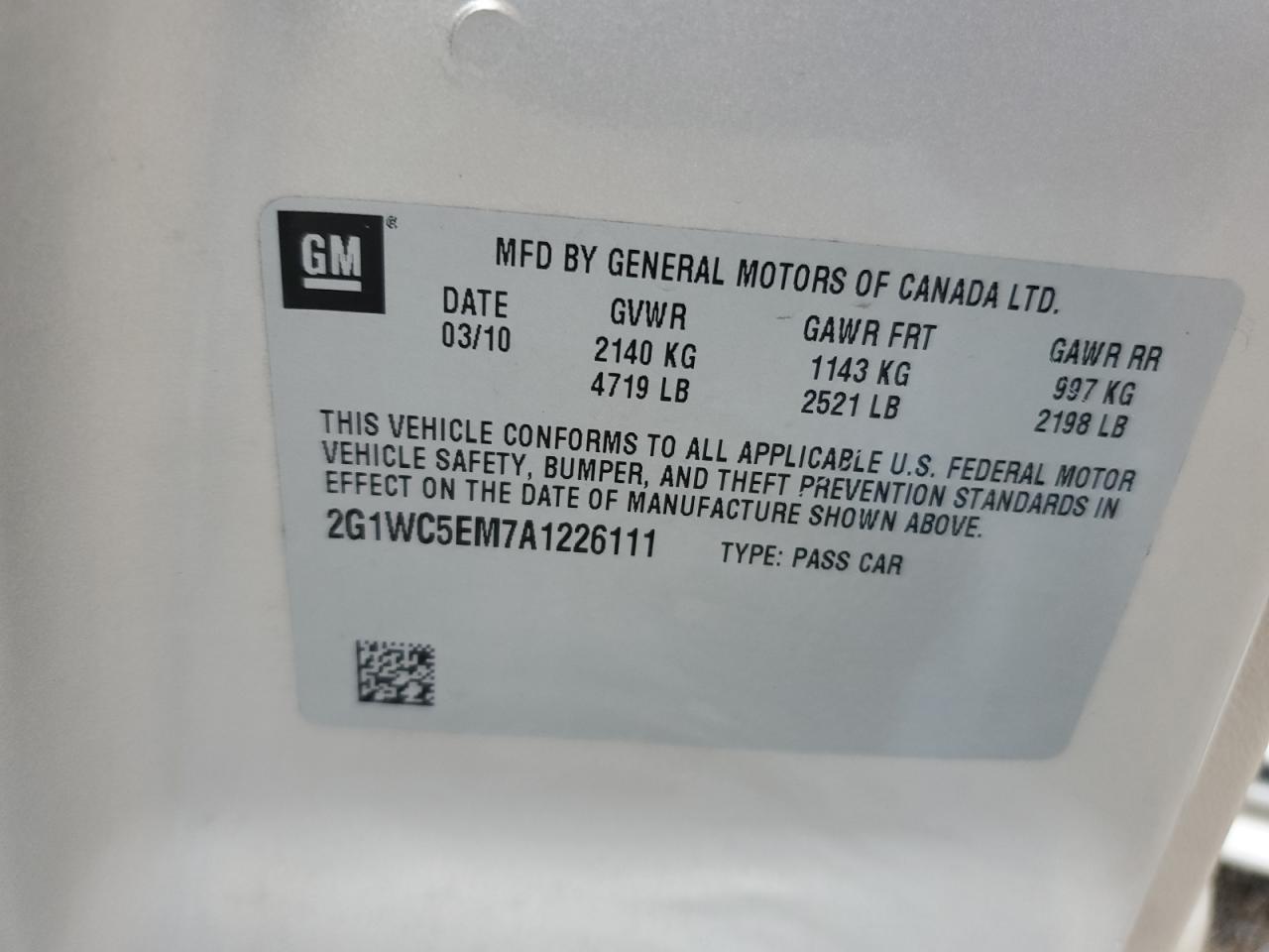 2010 Chevrolet Impala Ltz VIN: 2G1WC5EM7A1226111 Lot: 66956805