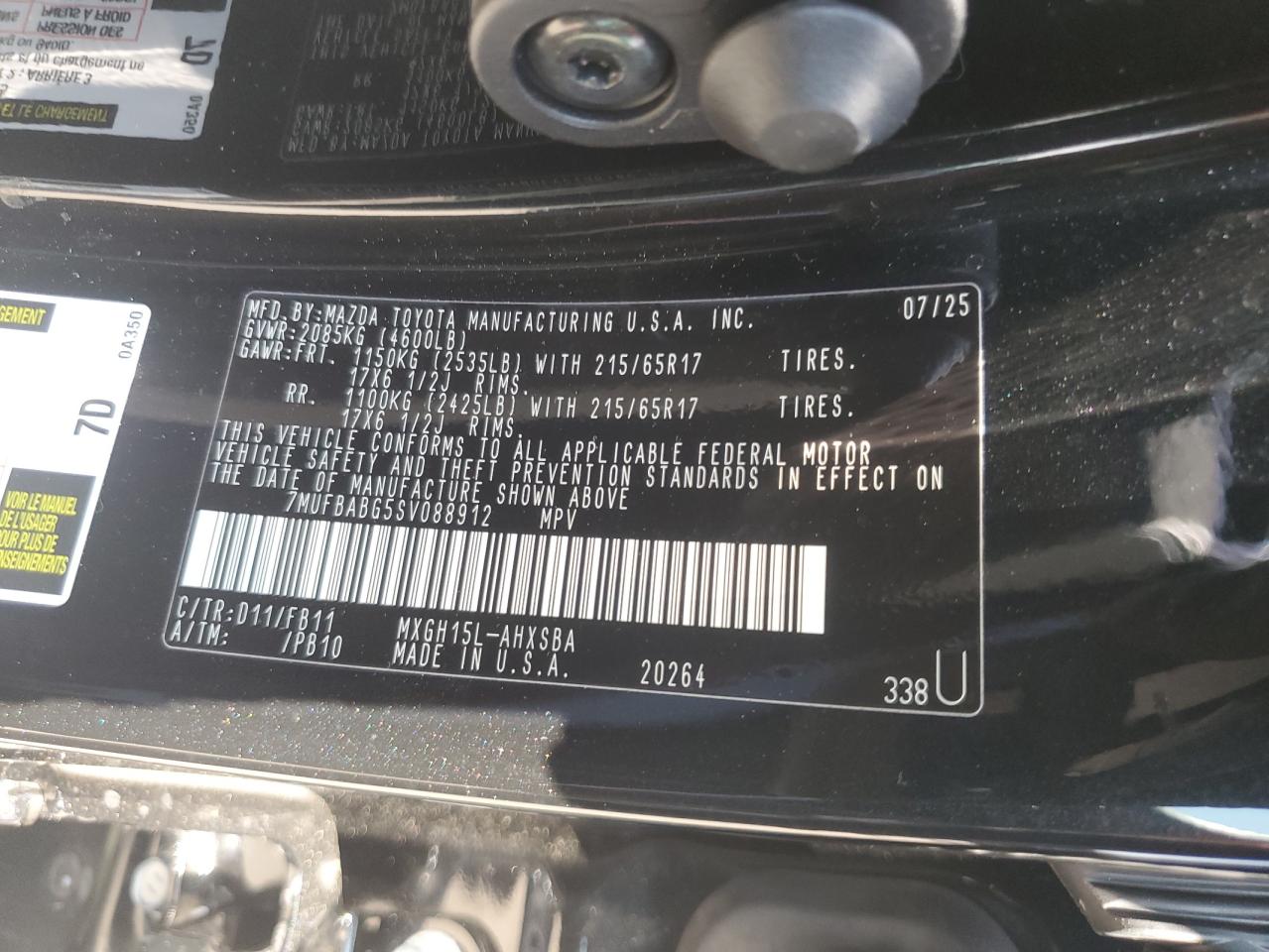 2025 Toyota Corolla Cross Se VIN: 7MUFBABG5SV088912 Lot: 67617765